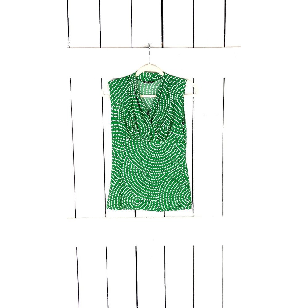 CKW green white polka dot slinky fitted sleeveless tank top